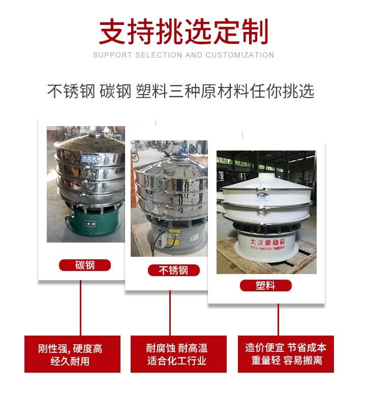 旋振篩可配置一到四層的篩網(wǎng)。旋振篩的篩分效率高，篩分精度高，篩分率高達(dá)96%。